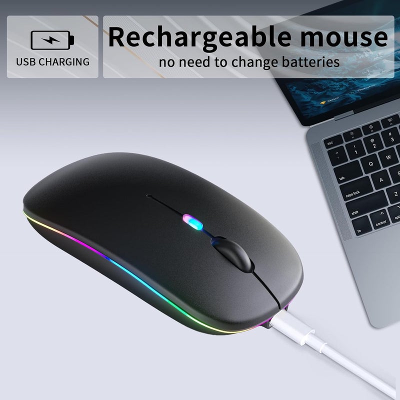 KANMABPC Wireless Bluetooth Mouse – Rechargeable, Silent, Dual Mode (Bluetooth 5.2 & USB) with LED Lights – Portable for Laptop, Desktop, & Tablet(Black) - Image 3